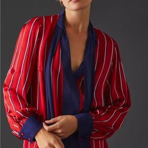 Anthropologie Red and Navy Striped Blouse